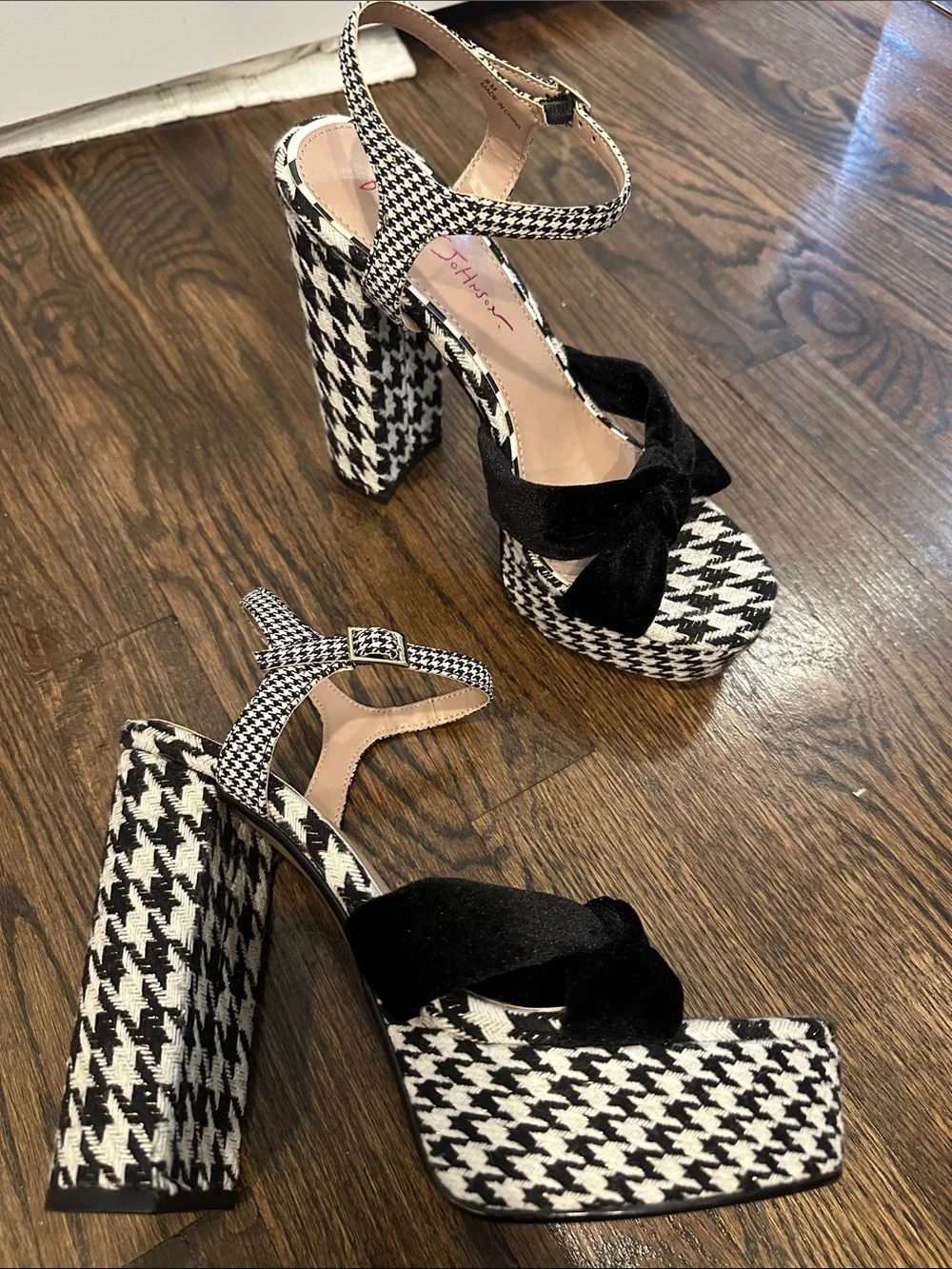 Betsey Johnson Black & White Houndstooth Platform Sandals